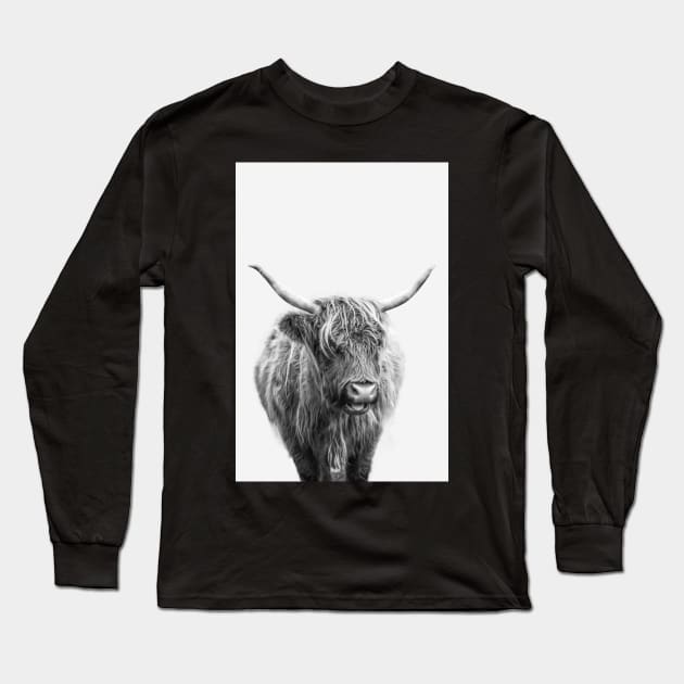 Highlander Cow In Black And White Long Sleeve T-Shirt by dalekincaid